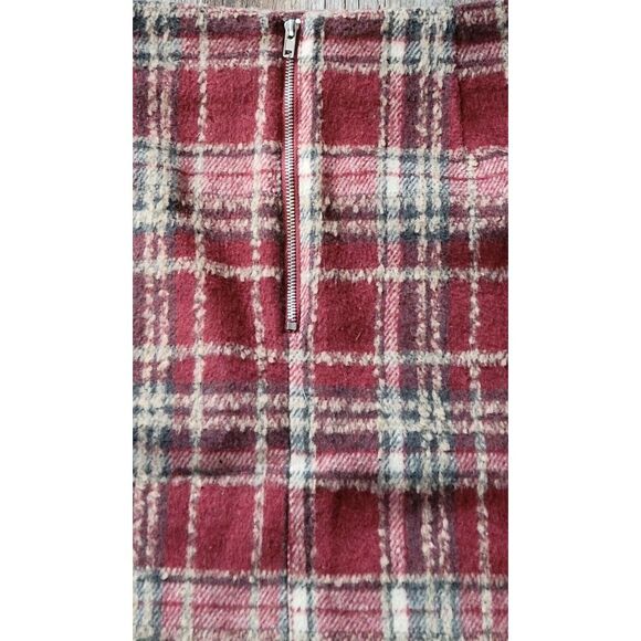 Potter's Pot Wool Blend‎ Skirt Size Large Red Plaid 17" Length Front Slit - Picture 11 of 14